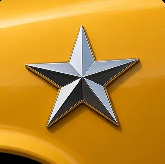Example concept image: chrome star emblem, rendered in the site style