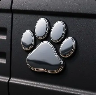 Example concept image: chrome paw print emblem, rendered in the site style