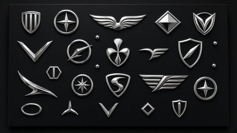 Assortment of stock chrome emblems and badges