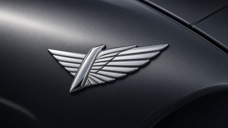 Chrome wing badge emblem on a vehicle panel